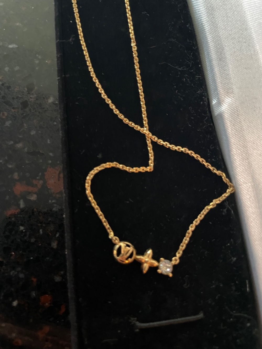 Louis Vuitton Gold Monogram & Crystal Pendant Necklace - Gold 18 inch